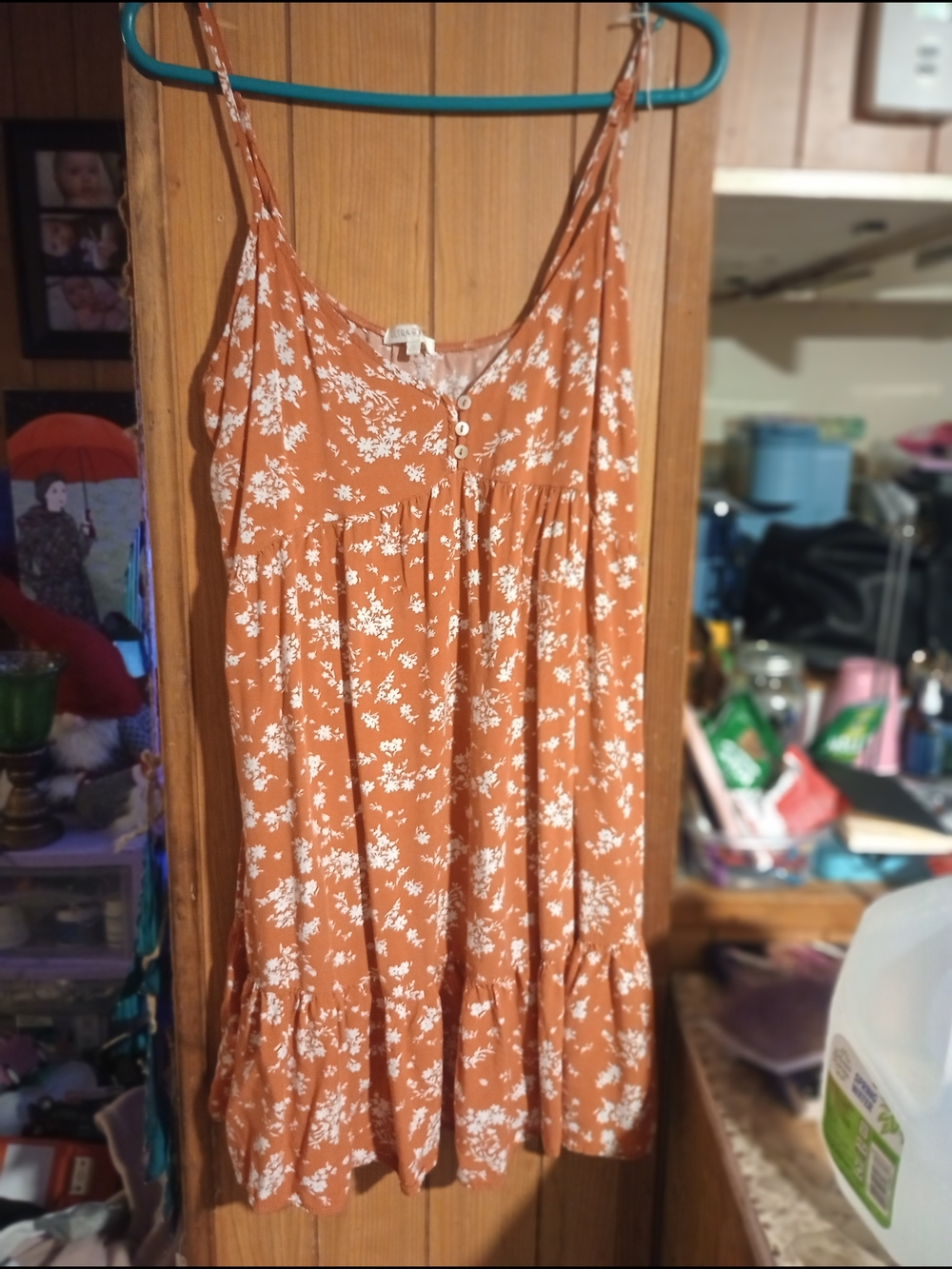 Ultra Flirt Rust-Orange Floral Button-Front Sundress